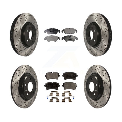 Kit de plaquettes semi-métalliques de rotors de frein à disque de fente de forage avant et arrière pour Audi A