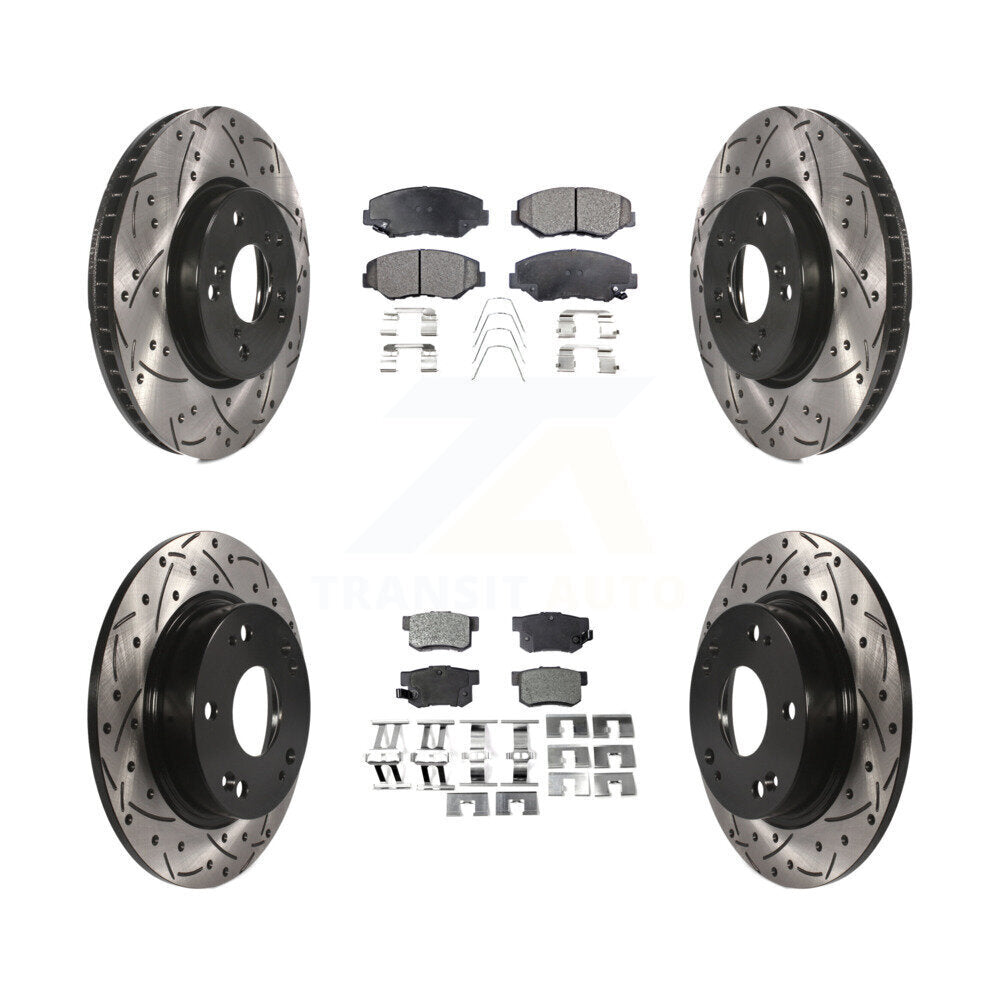 Rotor de frein à disque à fente percée avant et arrière et Kit de plaquettes semi-métalliques pour Honda Civi