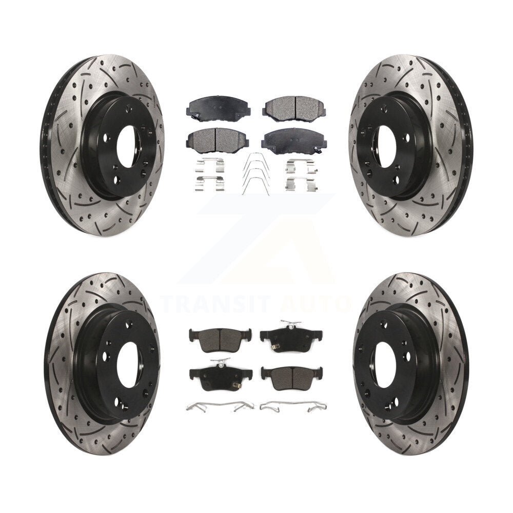 Rotor de frein à disque à fente percée avant et arrière et Kit de plaquettes semi-métalliques pour Honda Civi