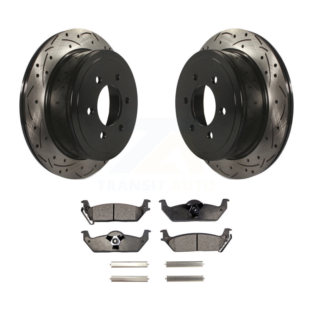 Kit de plaquettes semi-métalliques de Rotor de frein de fente de forage arrière pour Ford F-150 Lincoln Mark L