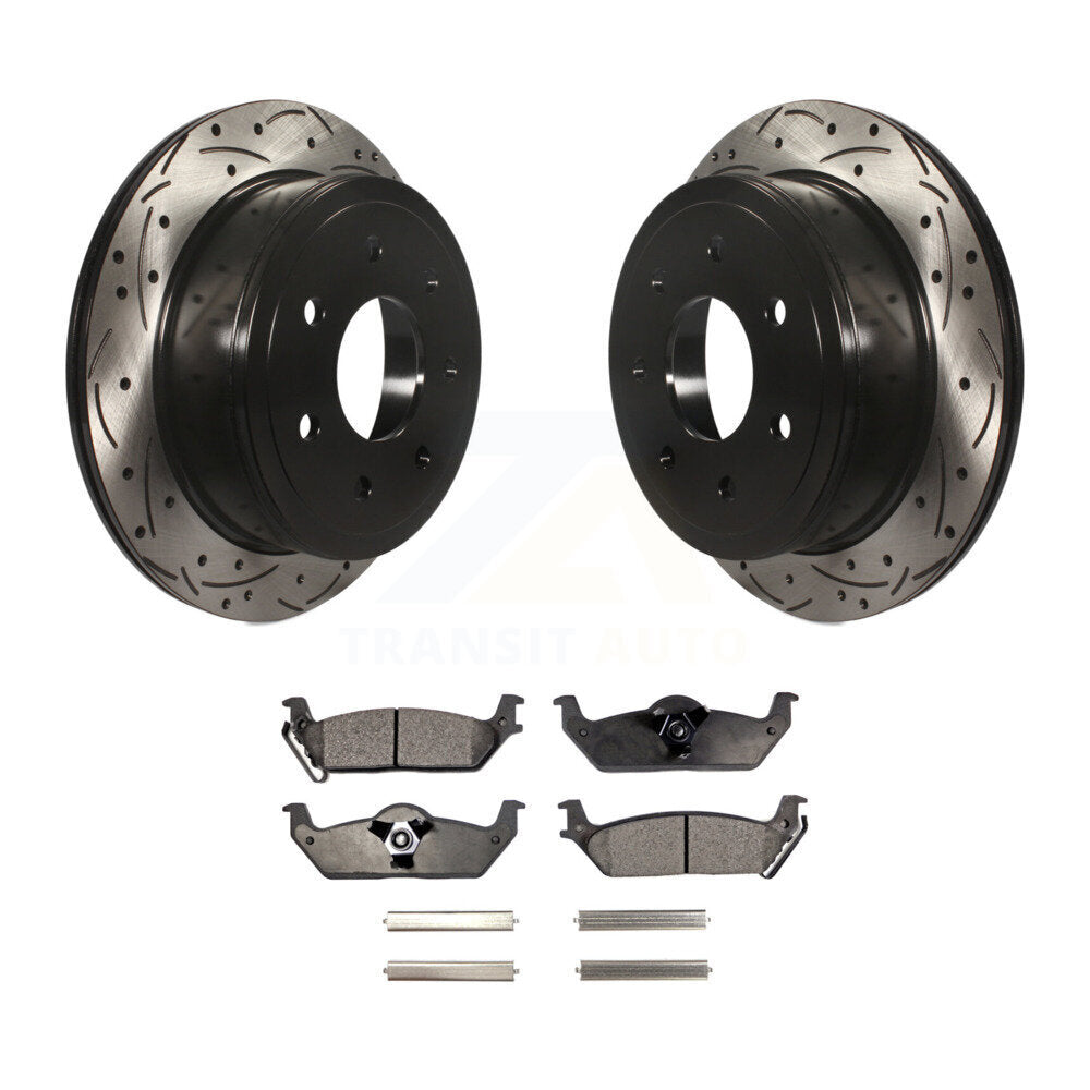 Kit de plaquettes semi-métalliques de Rotor de frein de fente de forage arrière pour Ford F-150 Lincoln Mark L