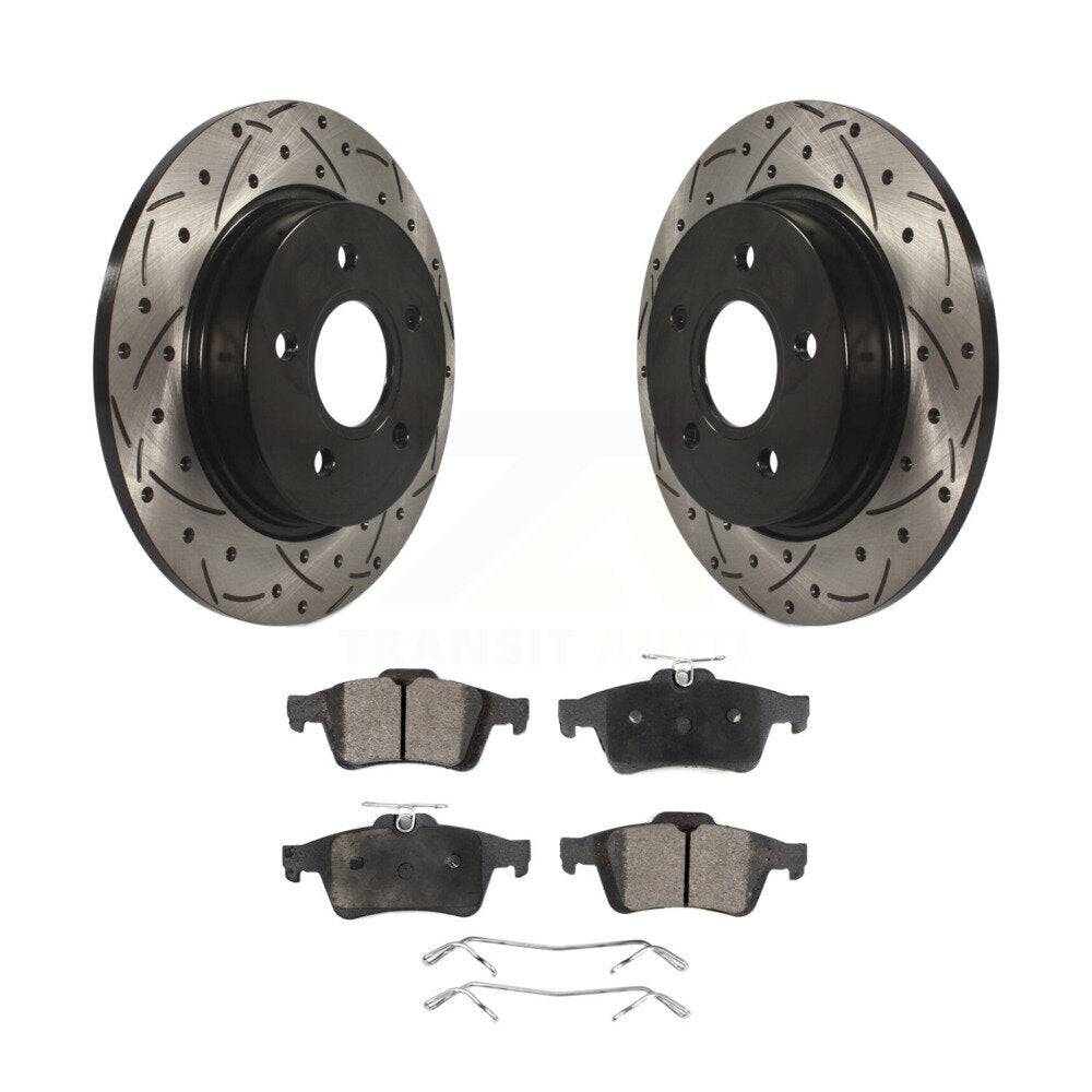 Rotor de frein à disque à fente percée à revêtement arrière et Kit de plaquettes semi-métalliques pour Ford Focu