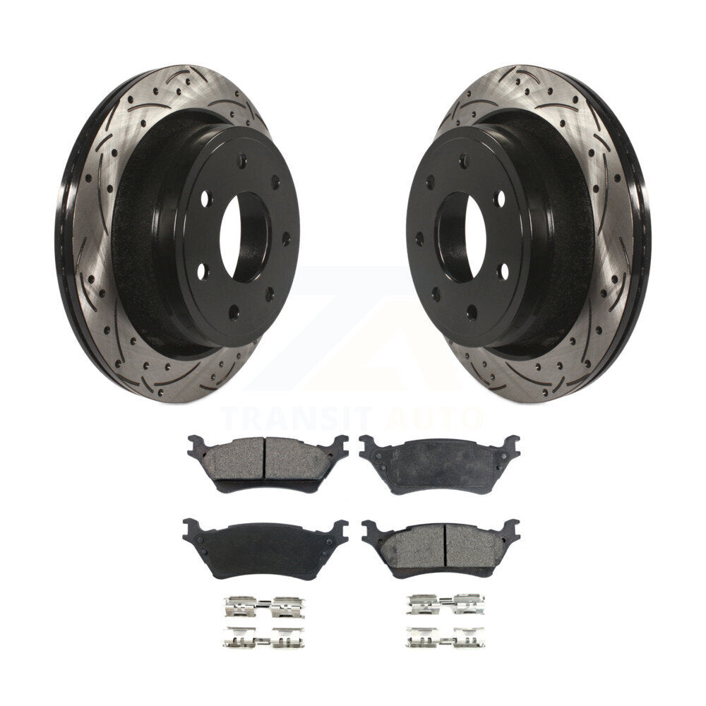 Rotor de frein à disque à fente percée à revêtement arrière et Kit de plaquettes semi-métalliques pour Ford F-15