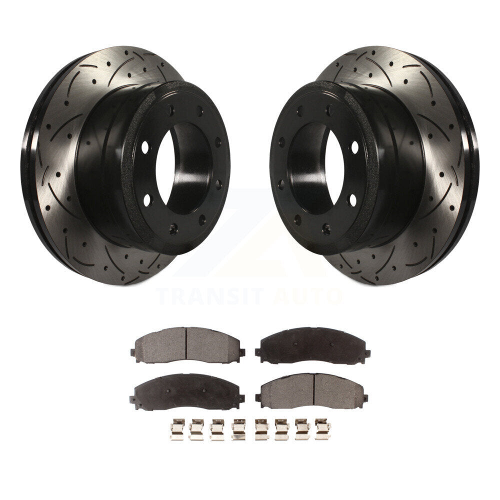 Kit de plaquettes semi-métalliques de Rotor de frein à disque de fente de forage arrière pour Ford F-350 Super Dut