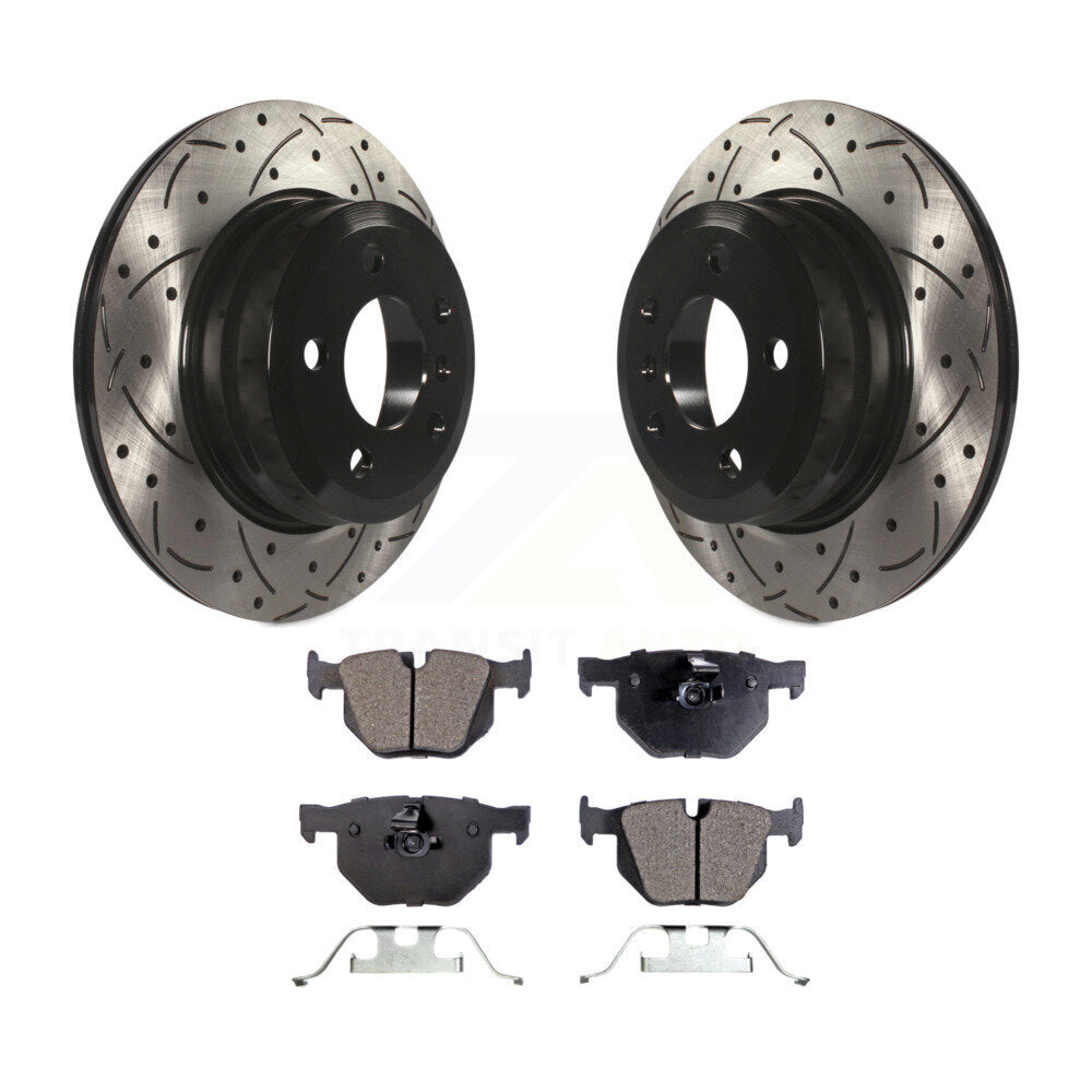 Kit de plaquettes semi-métalliques de Rotor de frein à disque fendu percé à revêtement arrière pour BMW X5 X