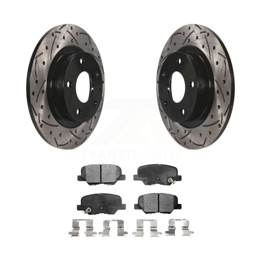 Rotor de frein à disque à fente arrière percée et kit de plaquettes semi-métalliques pour Mazda 2014-2015