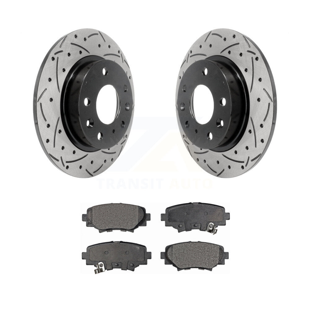 Kit de plaquettes semi-métalliques de rotors de frein à disque de fente de forage enduit arrière pour Mazda 3 Spor