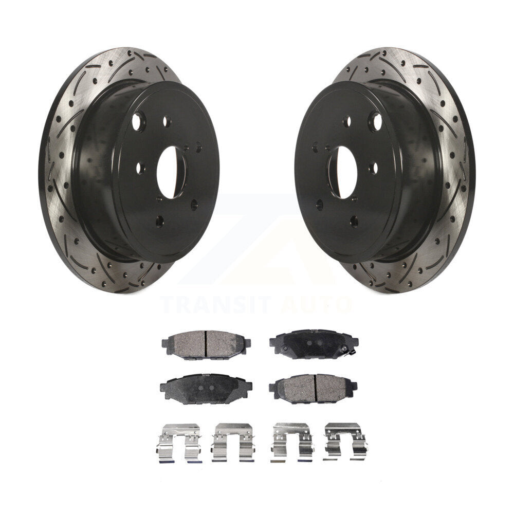 Rotor de frein à disque à fente percée avec revêtement arrière et kit de plaquettes semi-métalliques pour Subaru WR
