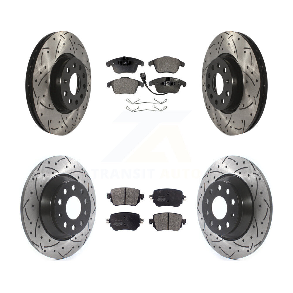 Kit de plaquettes semi-métalliques de Rotor de frein à disque de fente de forage avant et arrière pour Audi Q3 Quattr