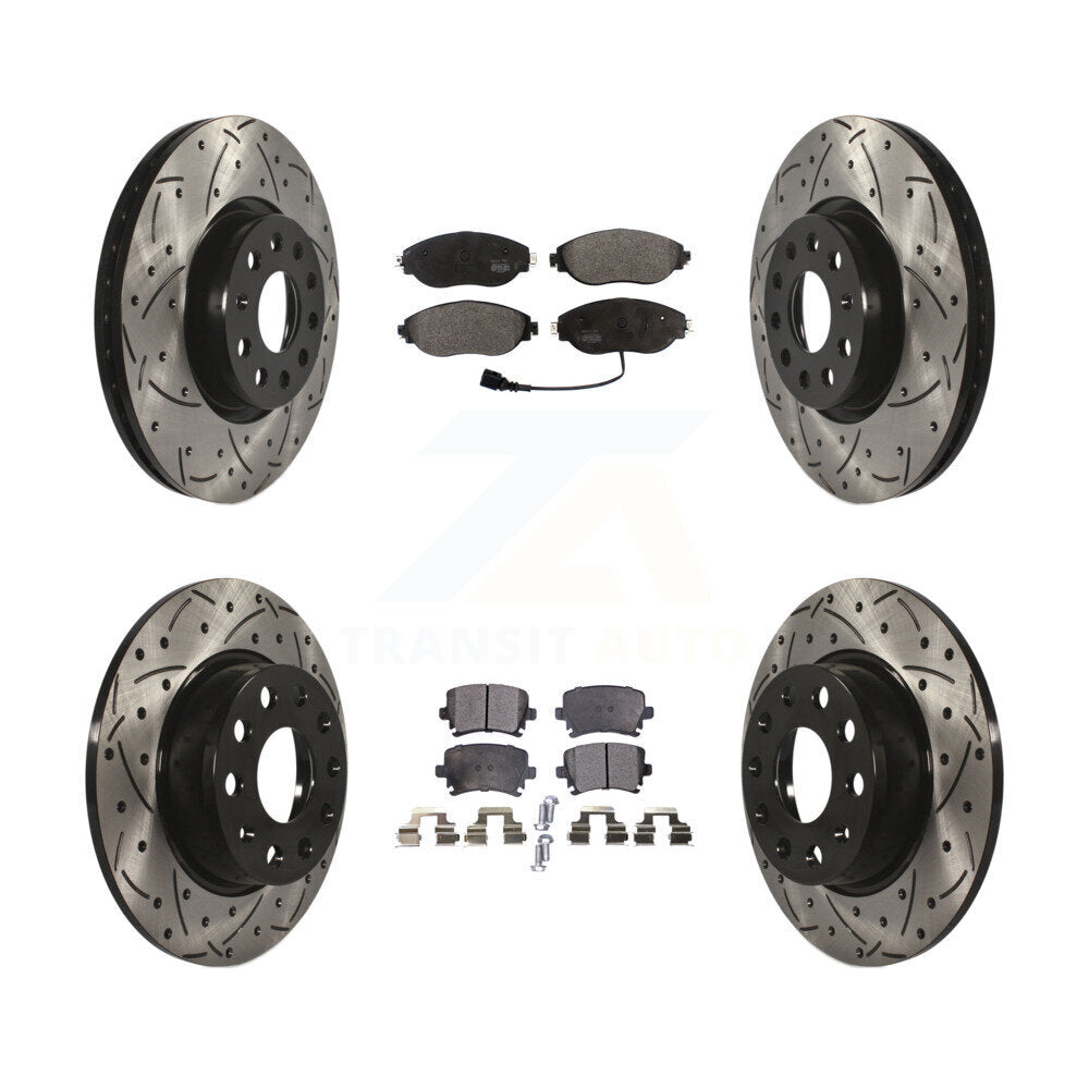 Kit de plaquettes semi-métalliques de rotors de frein à disque de fente de forage avant et arrière pour Volkswagen GT
