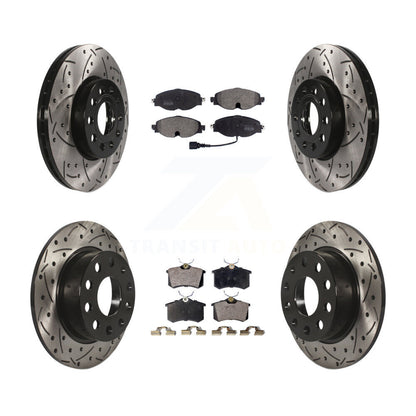 Rotor de frein à disque fendu percé à revêtement avant arrière et kit de plaquettes semi-métalliques pour