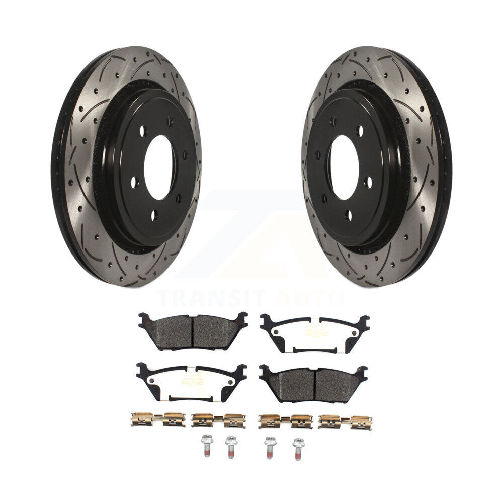 Rotor de frein à disque à fente percée à revêtement arrière et Kit de plaquettes semi-métalliques pour Ford F-15