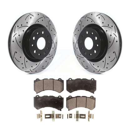 Kit de plaquettes semi-métalliques de rotors de frein à disque de fente de forage enduit avant pour Cadillac CT