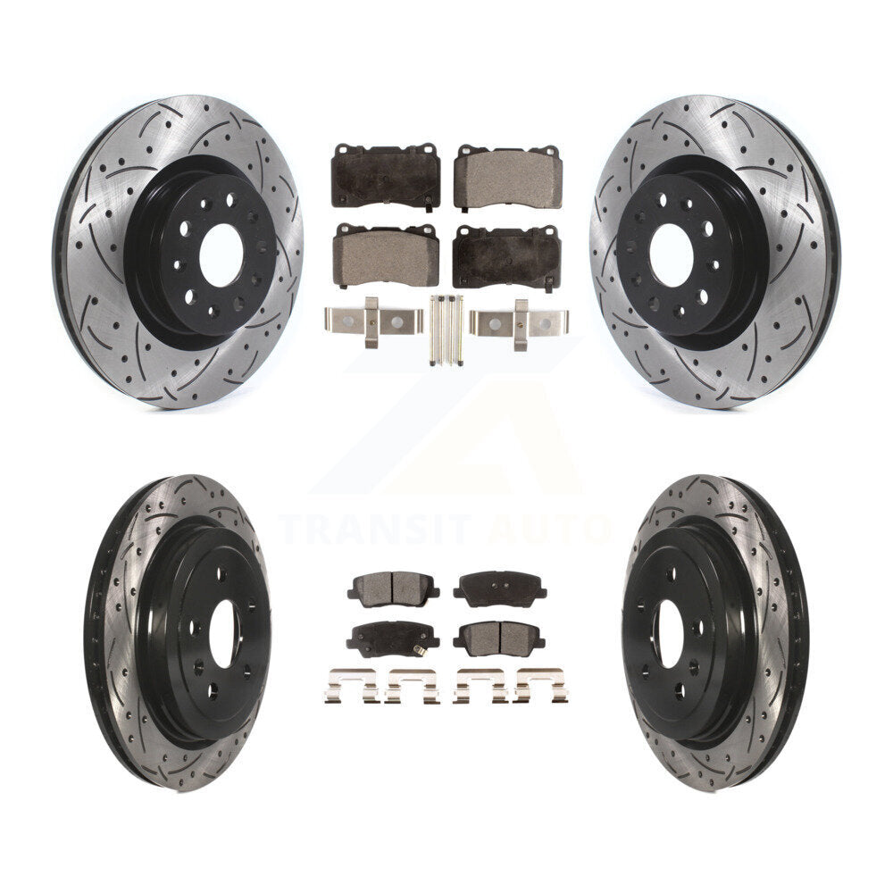 Rotors de frein à disque à fente avant et arrière, Kit de plaquettes semi-métalliques pour Cadillac CT