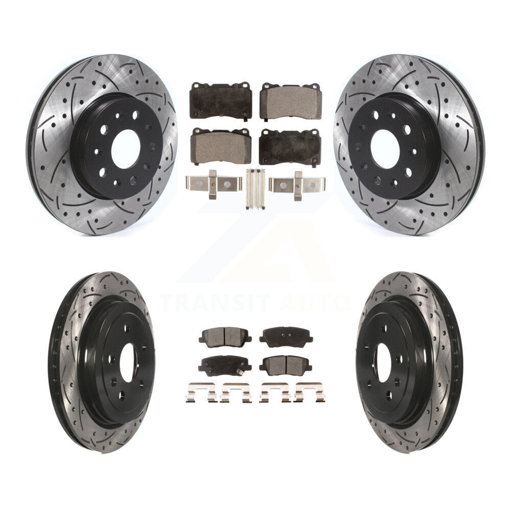 Rotors de frein à disque à fente avant et arrière, Kit de plaquettes semi-métalliques pour Cadillac CT
