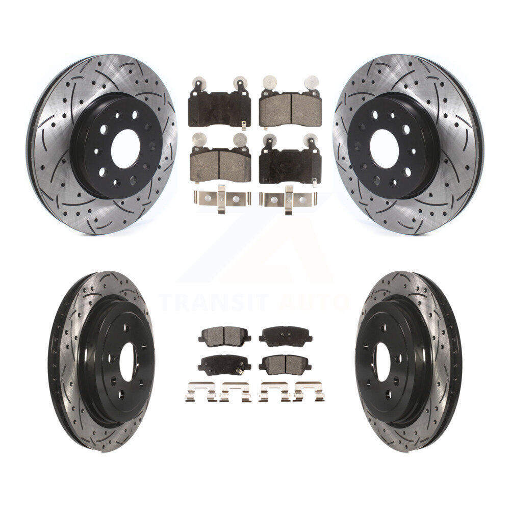 Rotors de frein à disque à fente avant et arrière, Kit de plaquettes semi-métalliques pour Cadillac CT