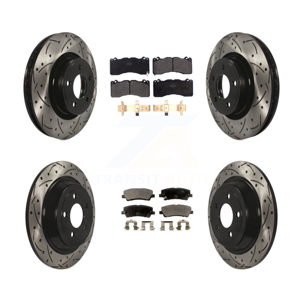 Rotors de frein à disque à fente avant et arrière, Kit de plaquettes semi-métalliques pour Ford Mustang