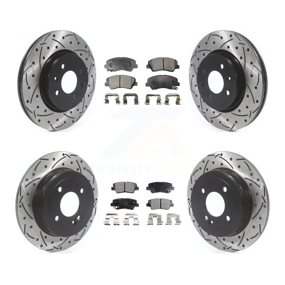 Kit de plaquettes semi-métalliques de rotors de frein à disque de fente de forage avant et arrière pour Kia Ri