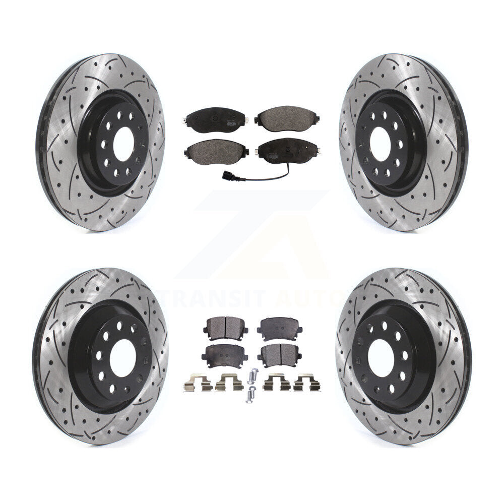 Kit de plaquettes semi-métalliques de rotors de frein à disque de fente de forage avant et arrière pour Volkswagen GT