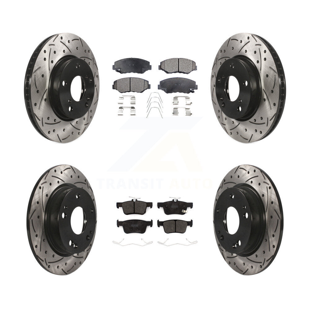 Rotor de frein à disque à fente percée avant et arrière et Kit de plaquettes semi-métalliques pour Honda Civi