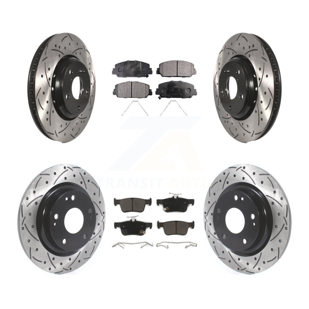 Rotor de frein à disque à fente percée avant et arrière et Kit de plaquettes semi-métalliques pour Honda Civi