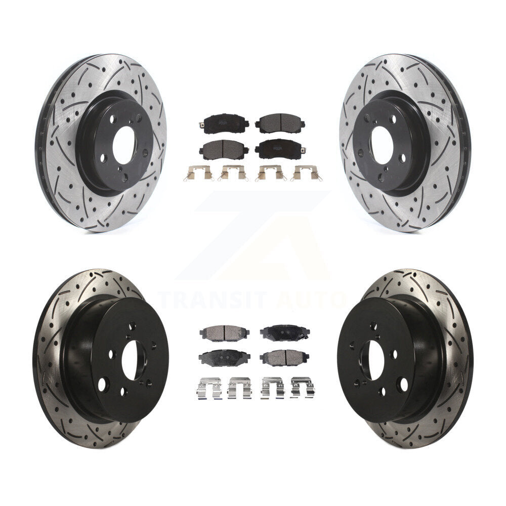 Kit de plaquettes semi-métalliques de rotors de frein à disque de fente de forage avant et arrière pour Subaru Imprez
