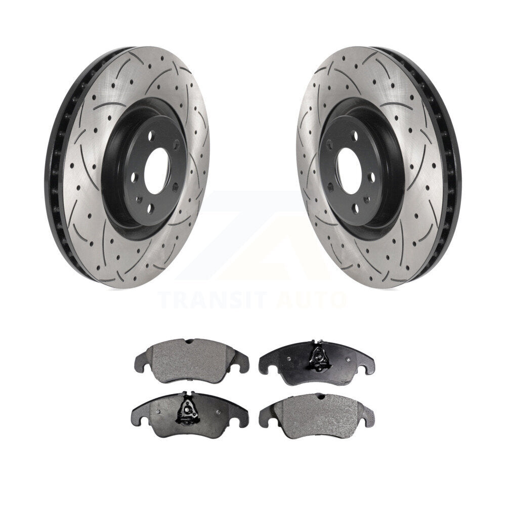 Kit de plaquettes semi-métalliques de rotors de frein à disque fendus percés à revêtement avant pour Audi A