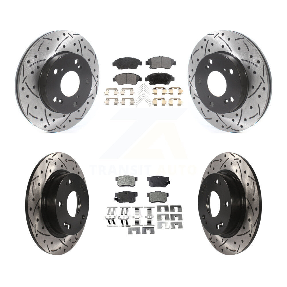 Rotor de frein à disque à fente percée avant et arrière et Kit de plaquettes semi-métalliques pour Honda Civi