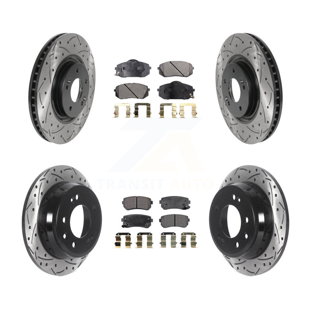 Kit de plaquettes semi-métalliques de rotors de frein à disque de fente de forage avant et arrière pour Hyundai Tucso