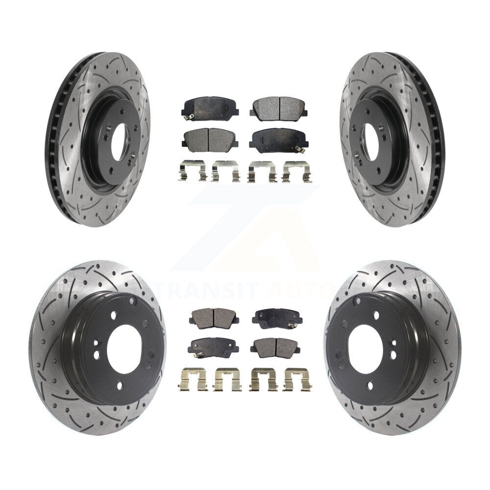 Kit de plaquettes semi-métalliques de Rotor de frein à disque de fente de forage avant et arrière pour Kia Optima 2.0