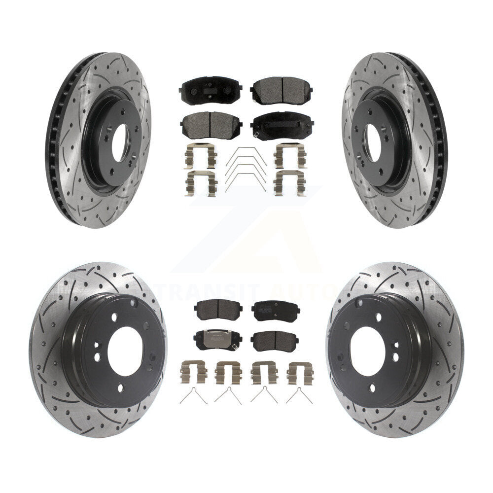 Kit de plaquettes semi-métalliques de Rotor de frein à disque de fente de forage de manteau avant et arrière pour Kia Optim