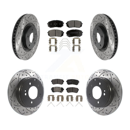 Kit de plaquettes semi-métalliques de Rotor de frein à disque de fente de forage de manteau avant et arrière pour Kia Optim
