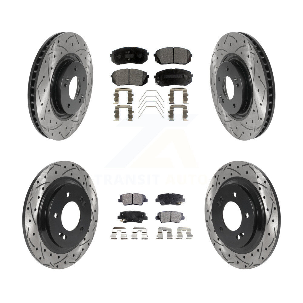 Kit de plaquettes semi-métalliques de rotors de frein à disque de fente de forage avant et arrière pour Hyundai Sonat