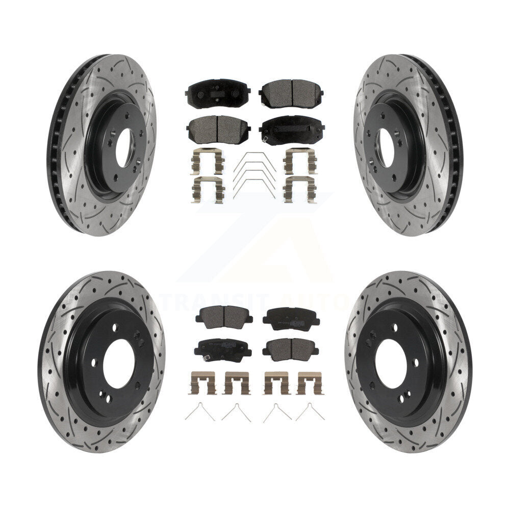 Kit de plaquettes semi-métalliques de Rotor de frein à disque de fente de forage de manteau avant et arrière pour Kia Optim