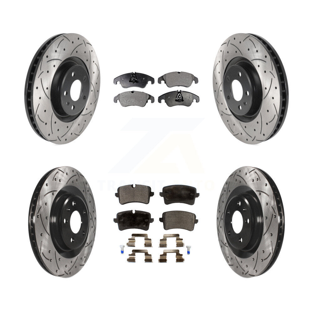 Kit de plaquettes semi-métalliques de rotors de frein à disque de fente de forage avant et arrière pour Audi A