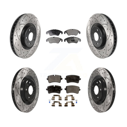 Kit de plaquettes semi-métalliques de rotors de frein à disque de fente de forage avant et arrière pour Audi A