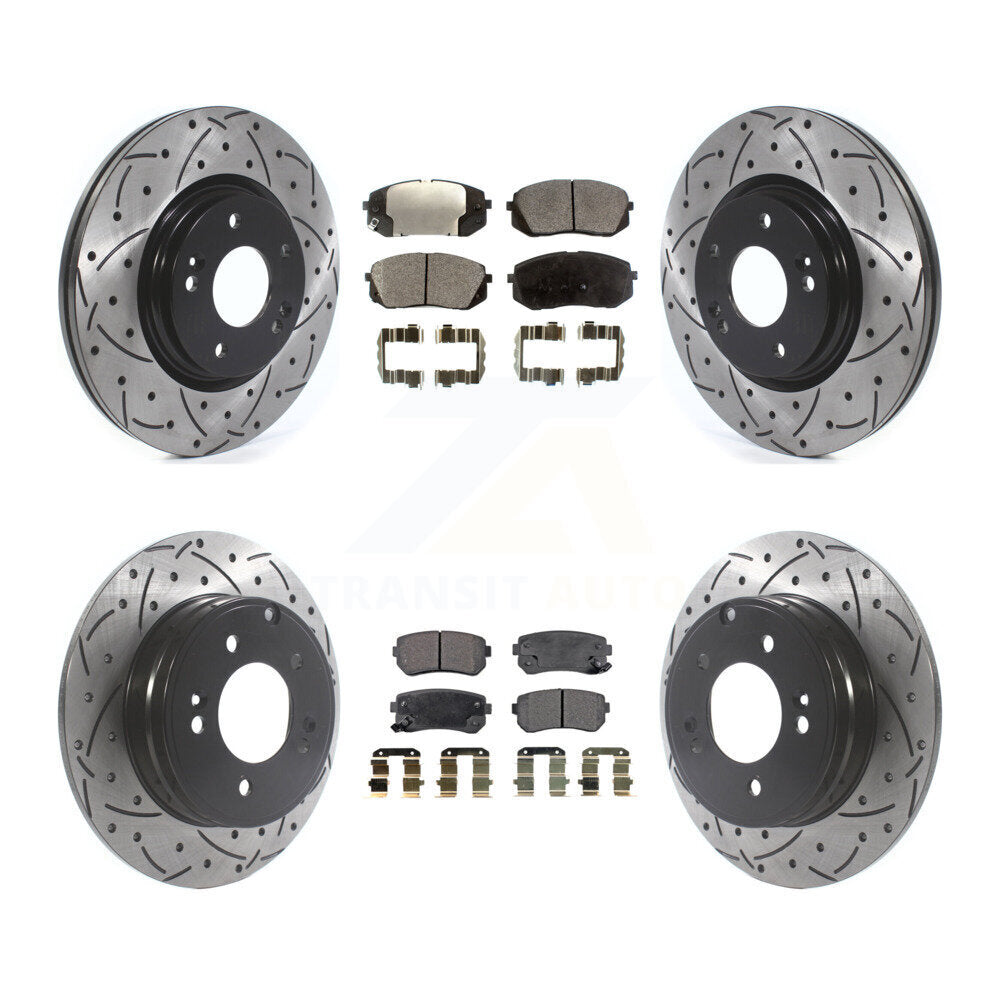 Kit de plaquettes semi-métalliques de rotors de frein à disque de fente de forage avant et arrière pour Hyundai Sonat