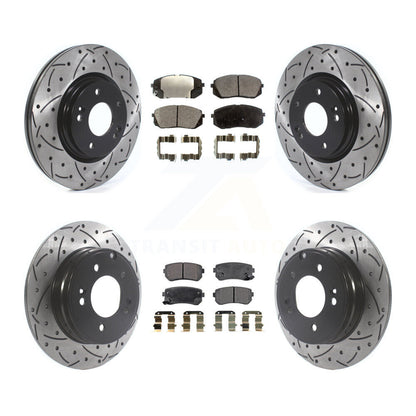 Kit de plaquettes semi-métalliques de rotors de frein à disque de fente de forage avant et arrière pour Hyundai Sonat