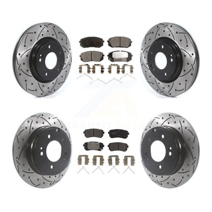Kit de plaquettes semi-métalliques de Rotor de frein à disque de fente de forage de manteau avant et arrière pour Kia Optim