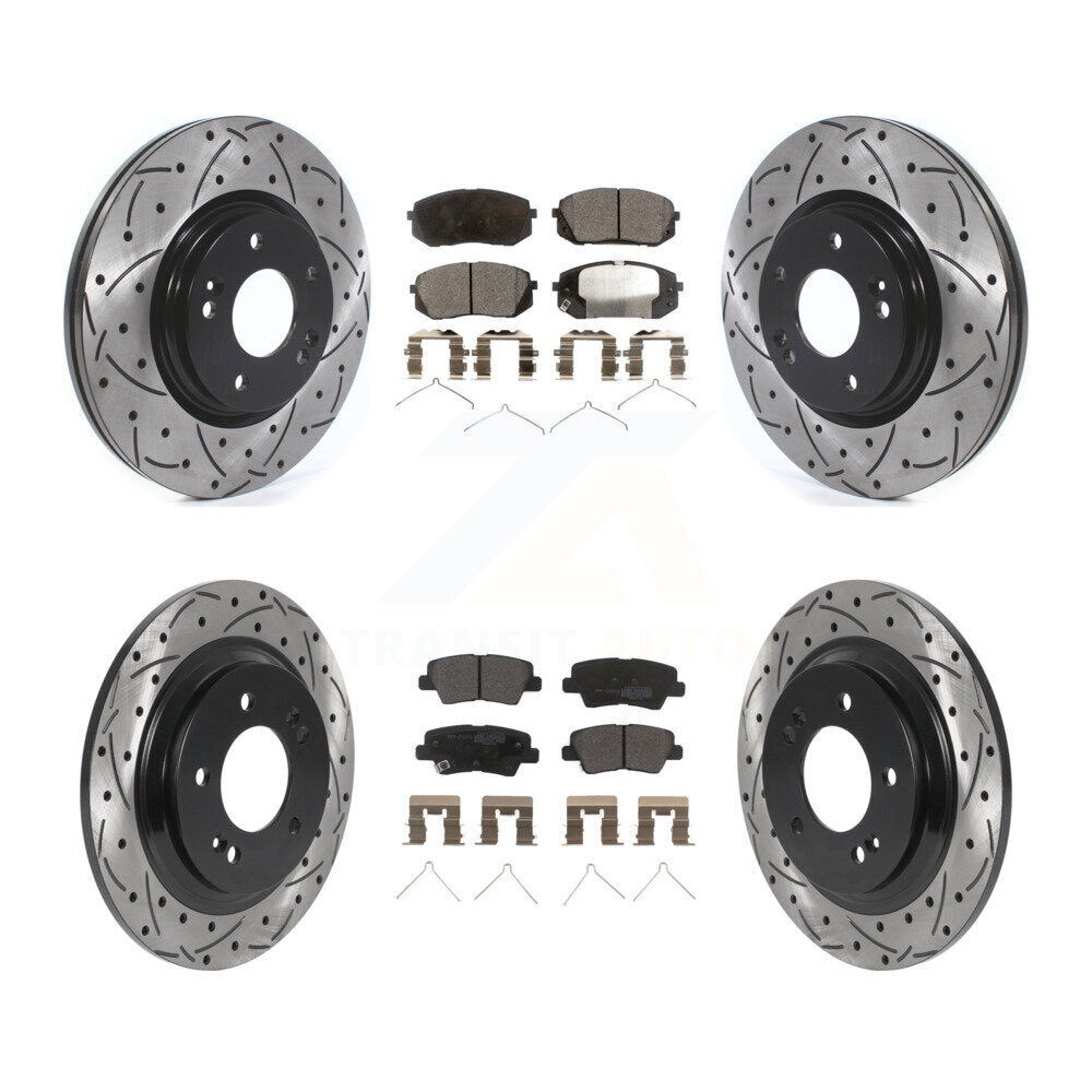 Kit de plaquettes semi-métalliques de Rotor de frein à disque de fente de forage de manteau avant et arrière pour Kia Optim