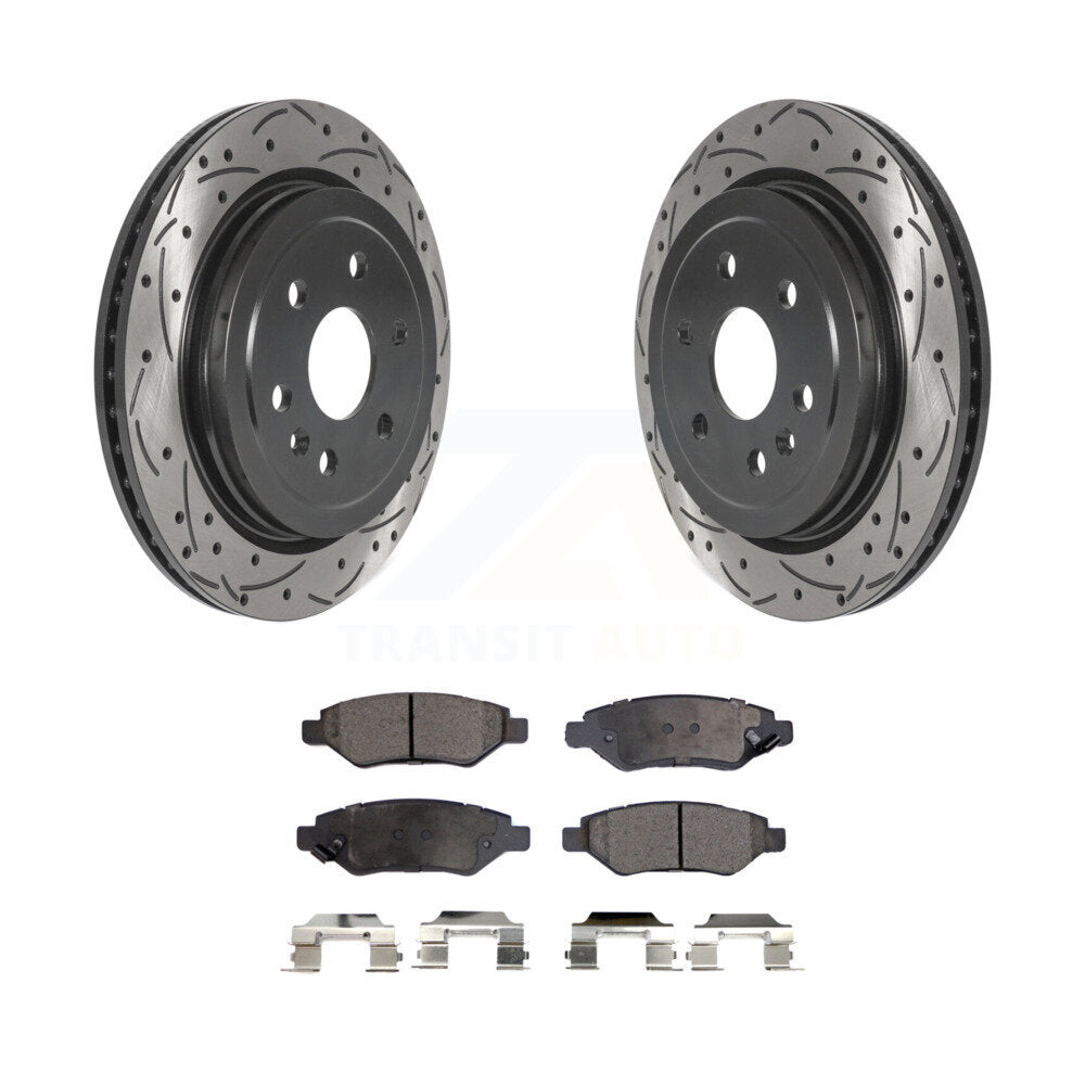 Rotor de frein à fente arrière percé et Kit de plaquettes semi-métalliques pour Cadillac SRX Saab 9-4