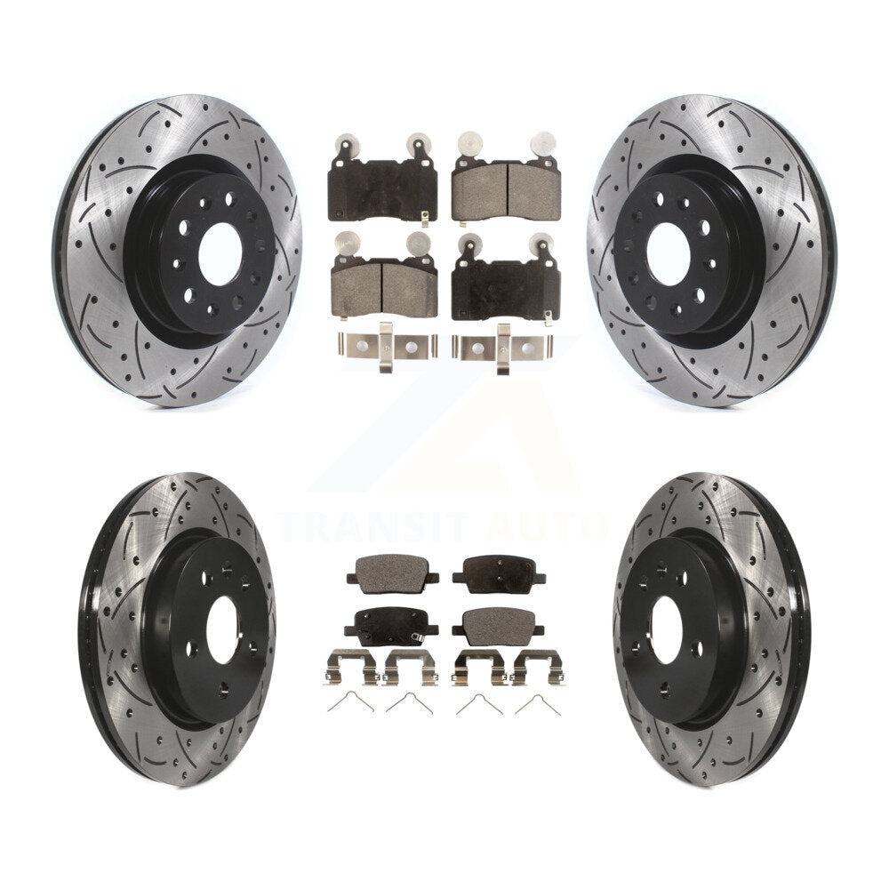 Rotors de frein à disque à fente avant et arrière, Kit de plaquettes semi-métalliques pour Cadillac CT