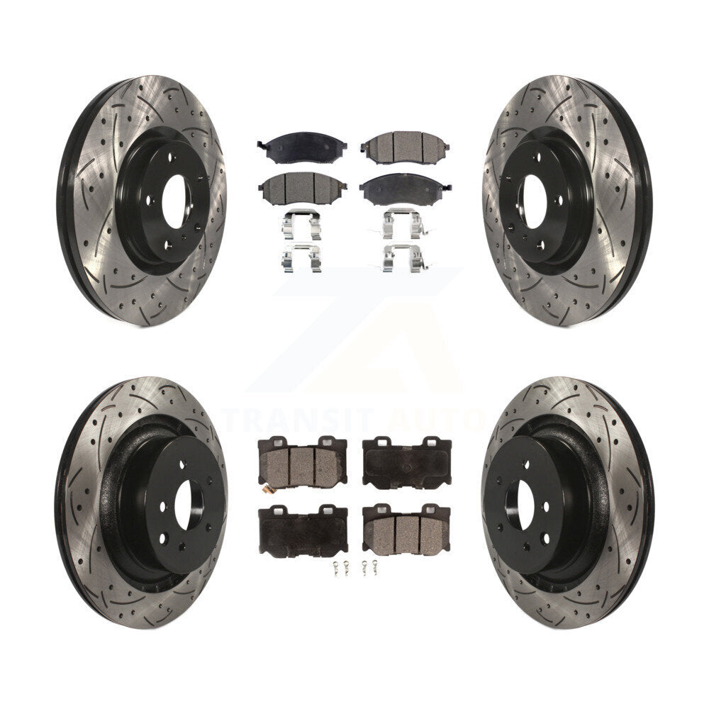 Rotor de frein à disque à fente percée avant et arrière et Kit de plaquettes semi-métalliques pour Nissan 370