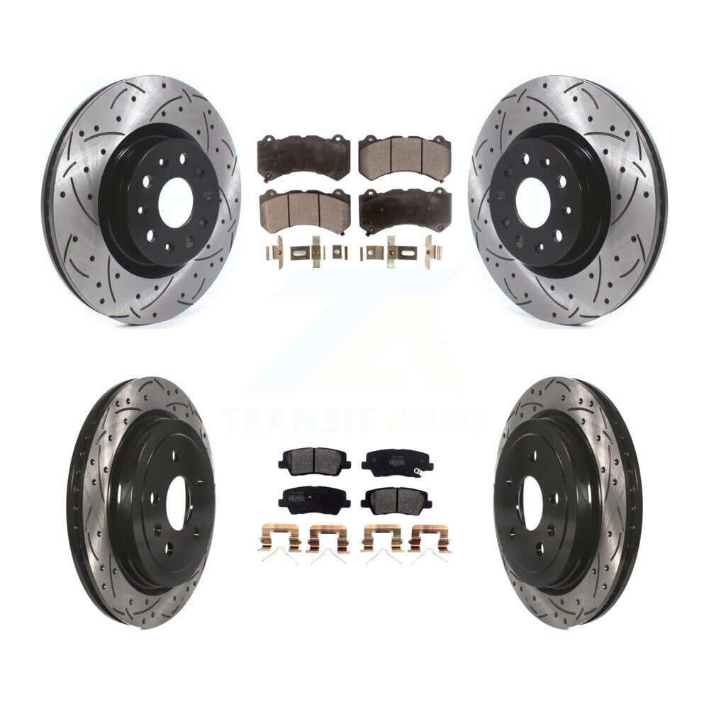 Rotors de frein à disque à fente avant et arrière, Kit de plaquettes semi-métalliques pour Cadillac CT