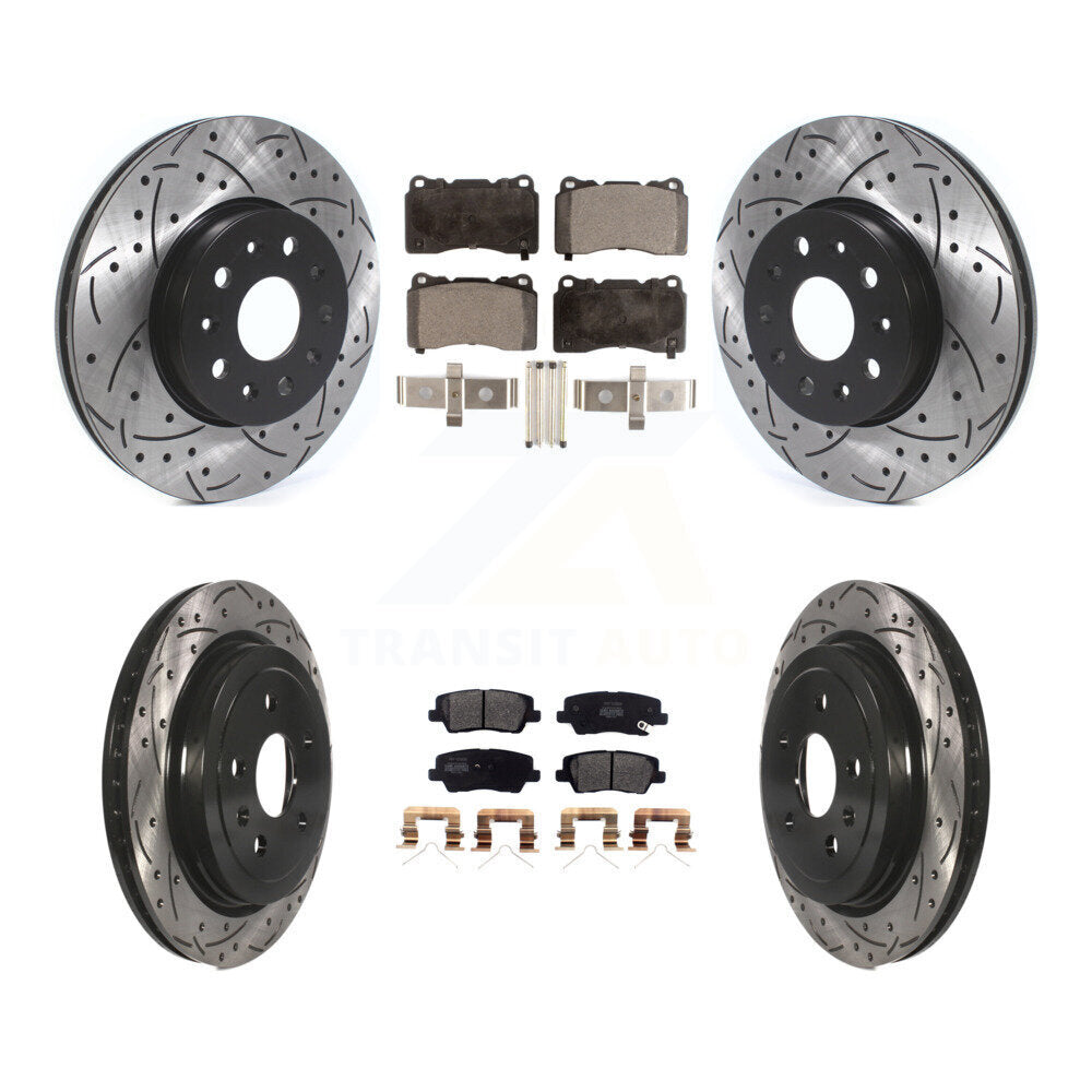 Rotors de frein à disque à fente avant et arrière, Kit de plaquettes semi-métalliques pour Cadillac CT