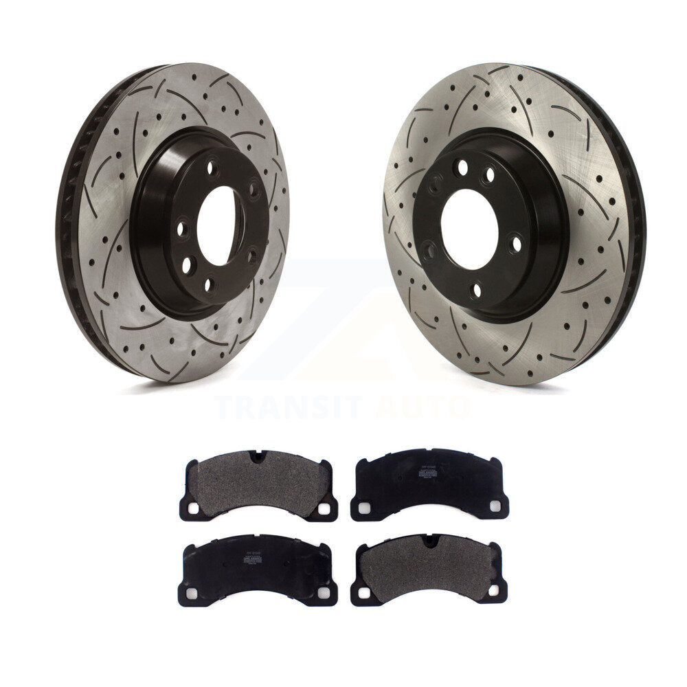 Kit de plaquettes semi-métalliques de Rotor de frein à disque de fente de forage de couche avant pour Porsche Cayenn