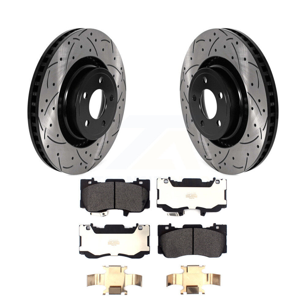 Kit de plaquettes semi-métalliques de rotors de frein à disque de fente de forage enduit avant pour Ford Mustang