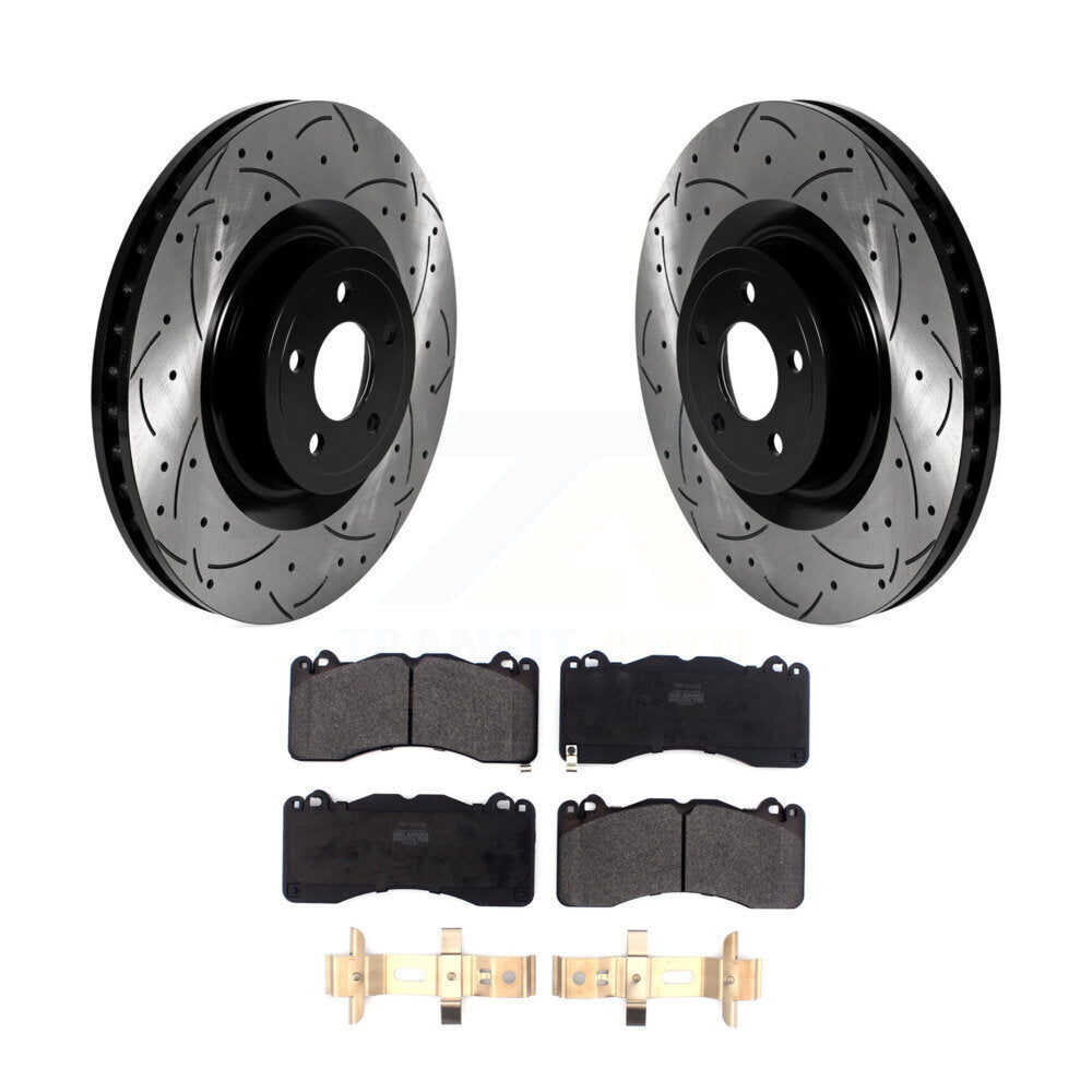 Kit de plaquettes semi-métalliques de rotors de frein à disque de fente de forage enduit avant pour Ford Mustang
