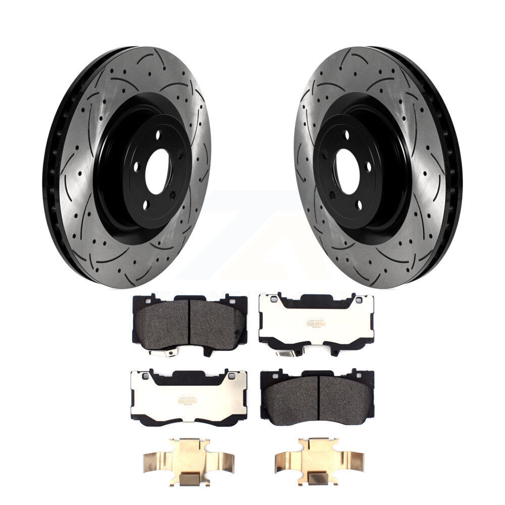Kit de plaquettes semi-métalliques de rotors de frein à disque de fente de forage enduit avant pour Ford Mustang
