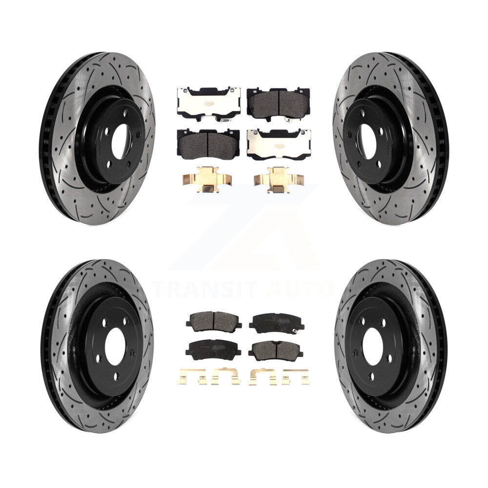 Rotors de frein à disque à fente avant et arrière, Kit de plaquettes semi-métalliques pour Ford Mustang